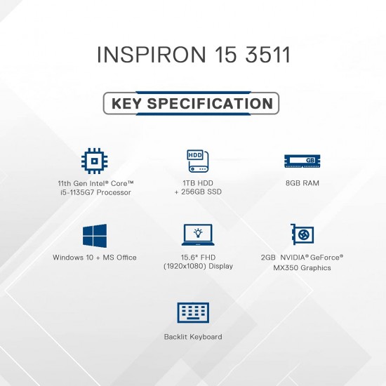 DELL INSPIRON 15-3511 [CI5-1135G7 11TH GEN/8GB DDR4/512GB SSD/NO DVD/WIN10 HOME+MSO/15.6"/INTEGRATED GRAPHICS/1 YEAR/SILVER]