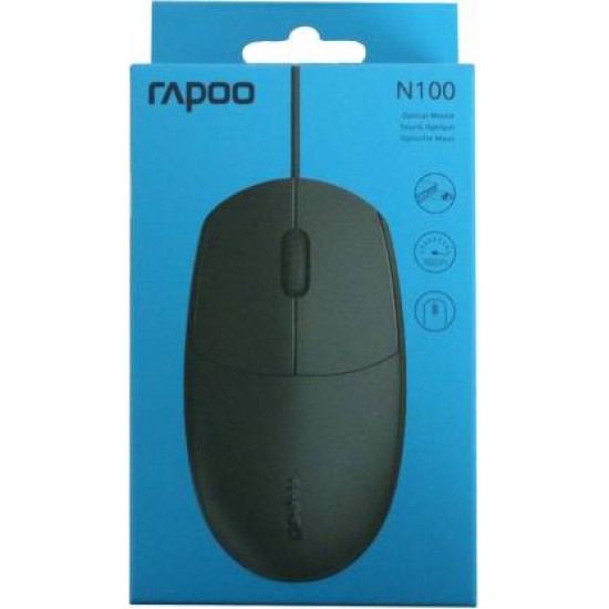RAPOO N100 Wired Optical Mouse  (USB 3.0, USB 2.0, Black)