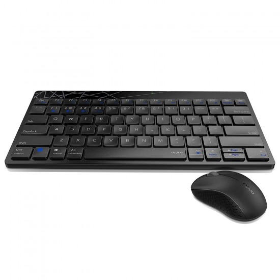 Rapoo 8000M Multi-Mode Keyboard & Mouse Bluetooth 3.0/4.0 Wireless 2.4 GHz 1300 DPI Combo-Black