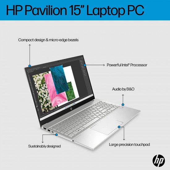 HP Pavilion 15 12th Gen Intel Core i5 8GB SDRAM/512GB SSD 15.6 inch(39.6cm) FHD,IPS,Micro-Edge Display/Intel Iris Xe Graphics/Win 11/MS Office 2019/Fast Charge/1.75Kg, 15-EG2009TU, Silver