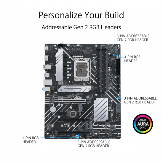 ASUS PRIME H670-PLUS D4 Intel® H670 (LGA 1700) ATX motherboard with 8 power stages, PCIe 4.0 slots, three M.2 slots, Realtek 2.5Gb Ethernet, rear USB 3.2 Gen 2 Type-C®, Aura Sync