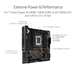 ASUS TUF GAMING B660M-PLUS WIFI D4 Intel® B660 (LGA 1700) mATX motherboard, 10+1 DrMOS Power stages, Intel® WiFi 6, PCIe 5.0 support, Dual PCIe 4.0 M.2 Slots, Aura Sync, Two-way AI Noise Cancelation