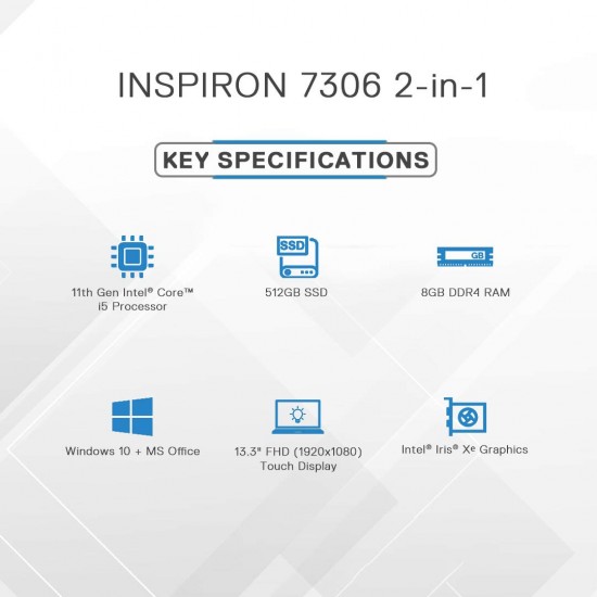 Dell Inspiron 7306 13" (33.02 cms) FHD Display Intel Evo 11th Gen 2in1 Laptop (Core i5-1135G7/ 8GB/512GB SSD/ Iris Xe Graphics /Win 10 + MSO/Active Pen/Element Black) 