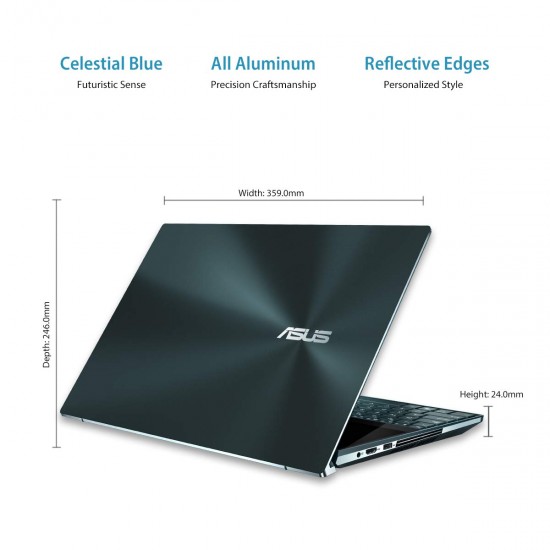 ASUS ZenBook Pro Duo, Intel Core i7 9th Gen 15.6" 4K UHD OLED Touch Laptop (32GB RAM/1TB NVMe SSD/Windows 10/6GB RTX 2060 Graphics Card/Celestial Blue/2.50 Kg), UX581GV-HM7201T