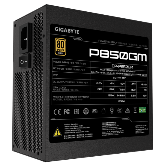 GIGABYTE 850W P850GM 80 Plus Gold Fully Modular SMPS