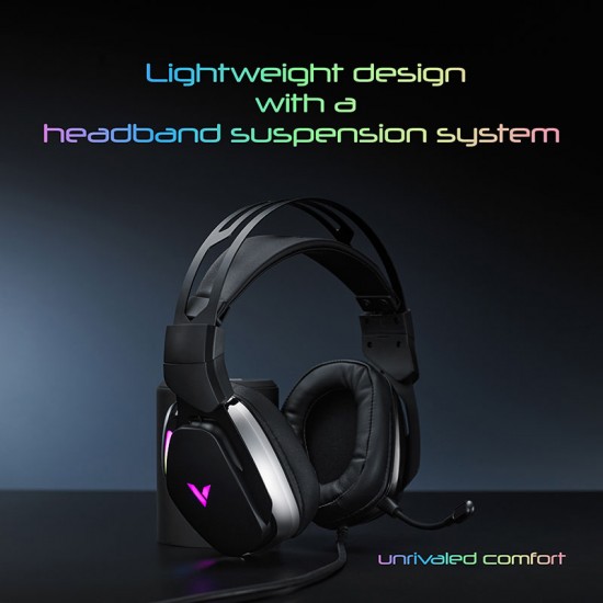 RAPOO VH710 VIRTUAL 7.1 SURROUND SOUND LED BACKLIGHT OVER EAR GAMING  HEADSET WITH MIC (BLACK)