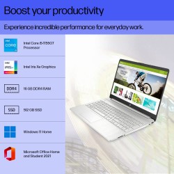 HP 15S-FR4001TU [CI5-1155G7 11TH GEN/16GB DDR4/512GB SSD/WIN11 HOME+MSO/15.6"/INTEGRATED GRAPHICS /1 YEAR(S)/SILVER]