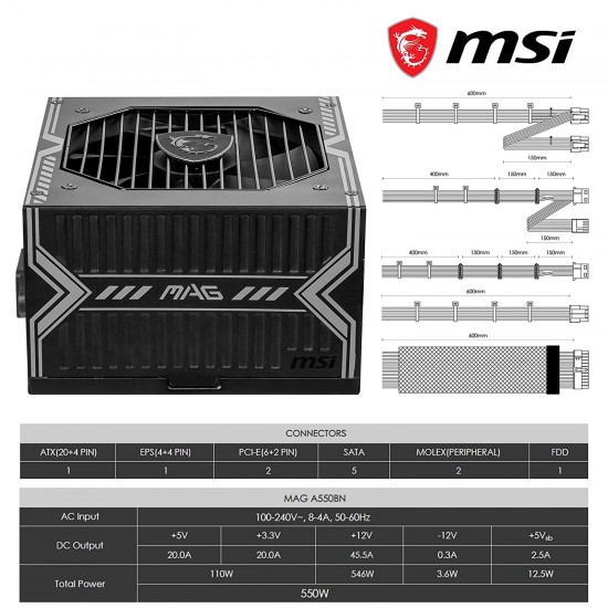 MSI 550W MAG A550BN 80 Plus Bronze SMPS