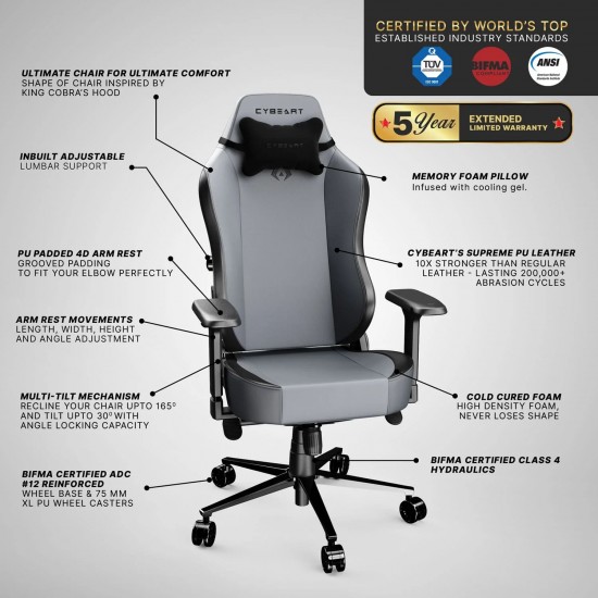 Cybeart Apex Series - X11 Gray Gaming Chair GC-PUAPEX-06
